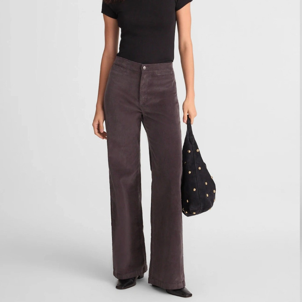 Madewell Wide Leg Corduroy Pants Black Coal Gray Stretch Minimalist Neutral 26 - Picture 1 of 11